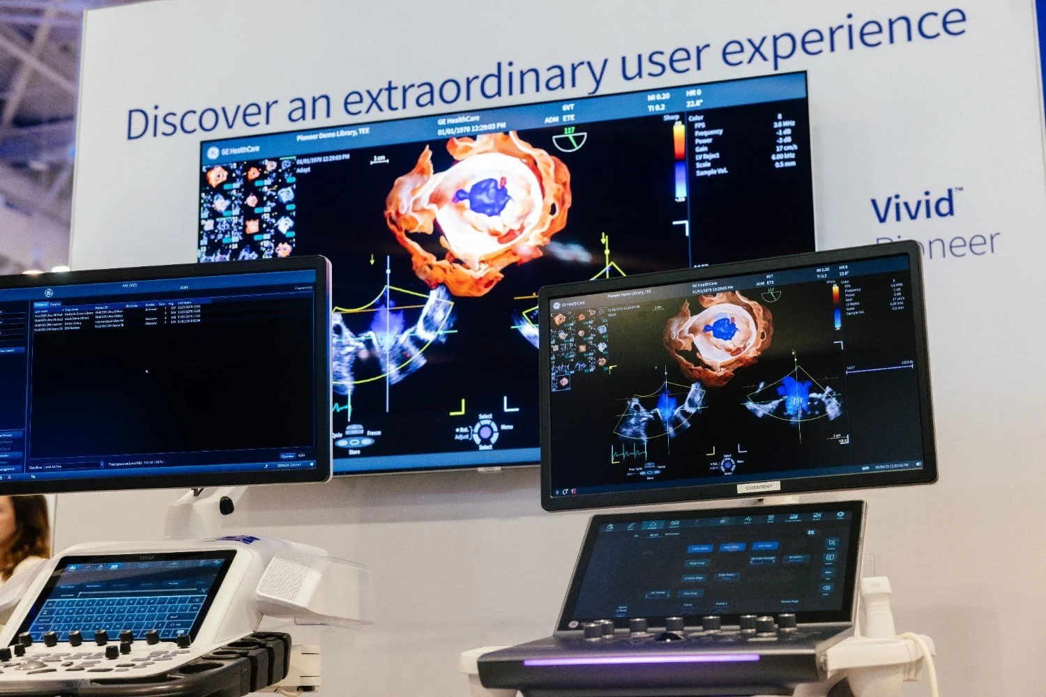 Close-up of technical presentation screens at a Nashville conference exhibit booth